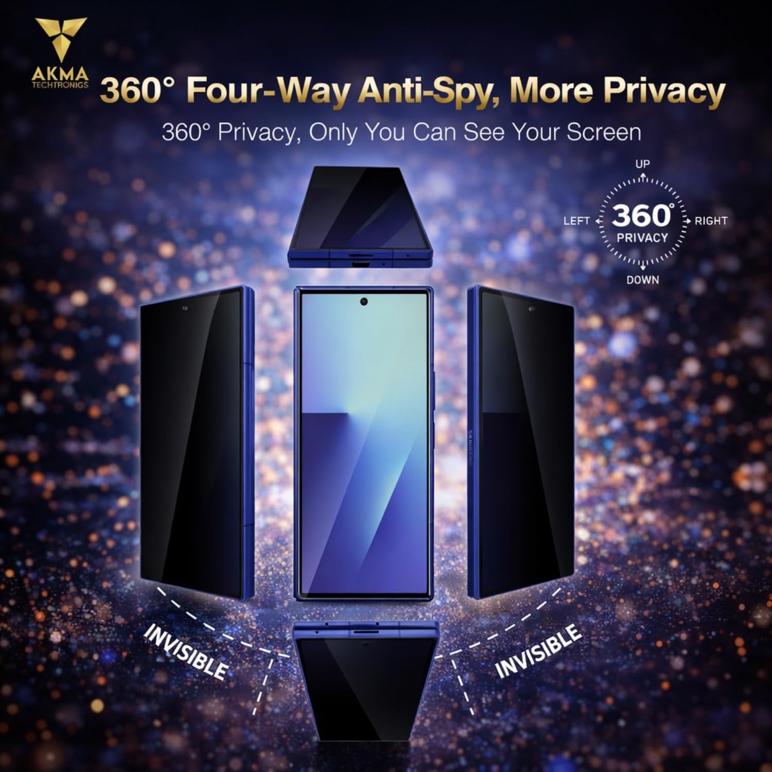 360° Privacy Tempered Glass For Samsung S24 Ultra | 4-Way Anti-Spy Screen Protector | 9H Hardness, Military-Grade Protection | Anti-Fingerprint, Bubble-Free, Case Friendly Screen Guard (For Samsung S24 Ultra)