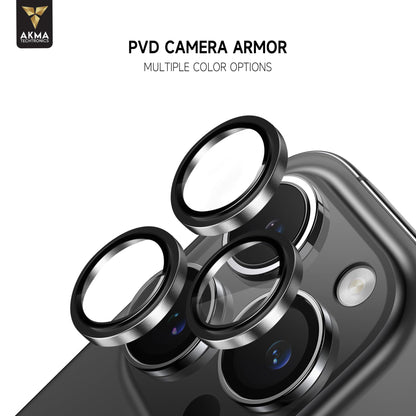 AKMA PVD Camera Lens Protector for iPhone – 9H Hardness Aviation Aluminum Armor Glass, HD Clarity, Case Friendly, Anti-Scratch & Easy Auto-Alignment Installation Kit (Black, iPhone 15 Pro / 15 Pro Max) - Titanium
