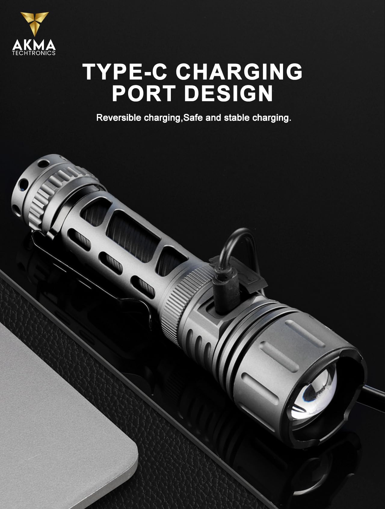 Powerful Tactical LED Flashlight 1000 Lumens, High-Power Waterproof Torch Light with 3rd Gen White Laser Emitter, Telescopic Zoom, 6 Modes & Type-C, Rechargeable Battery for Camping & Home Emergency