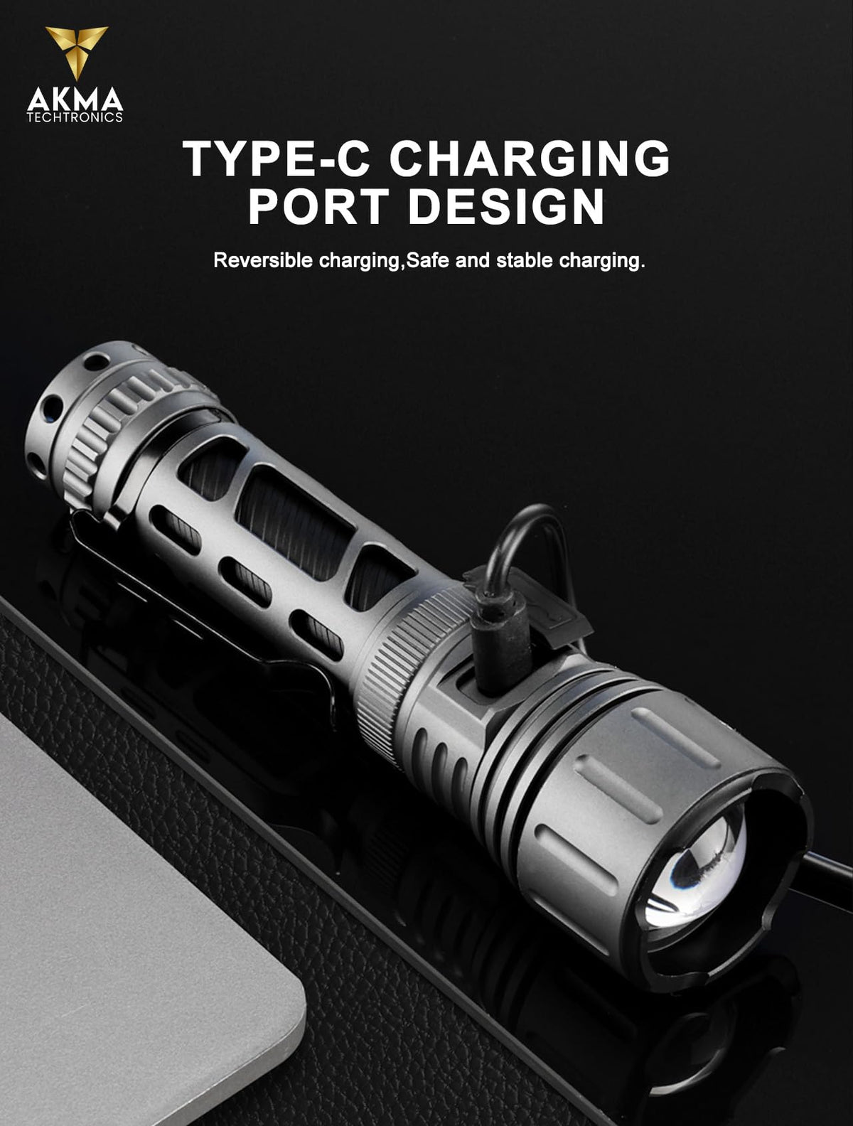 Powerful Tactical LED Flashlight 1000 Lumens, High-Power Waterproof Torch Light with 3rd Gen White Laser Emitter, Telescopic Zoom, 6 Modes & Type-C, Rechargeable Battery for Camping & Home Emergency