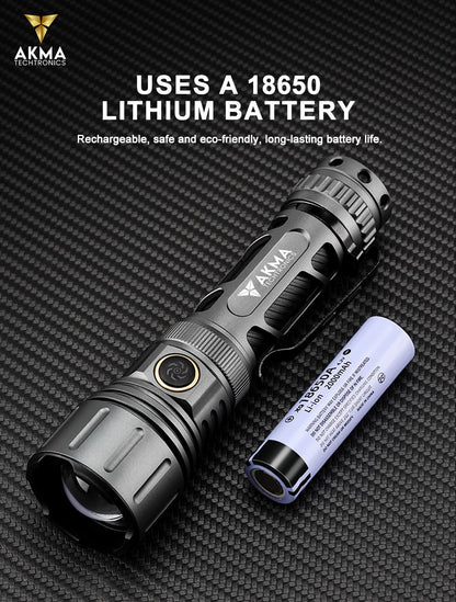 Powerful Tactical LED Flashlight 1000 Lumens, High-Power Waterproof Torch Light with 3rd Gen White Laser Emitter, Telescopic Zoom, 6 Modes & Type-C, Rechargeable Battery for Camping & Home Emergency