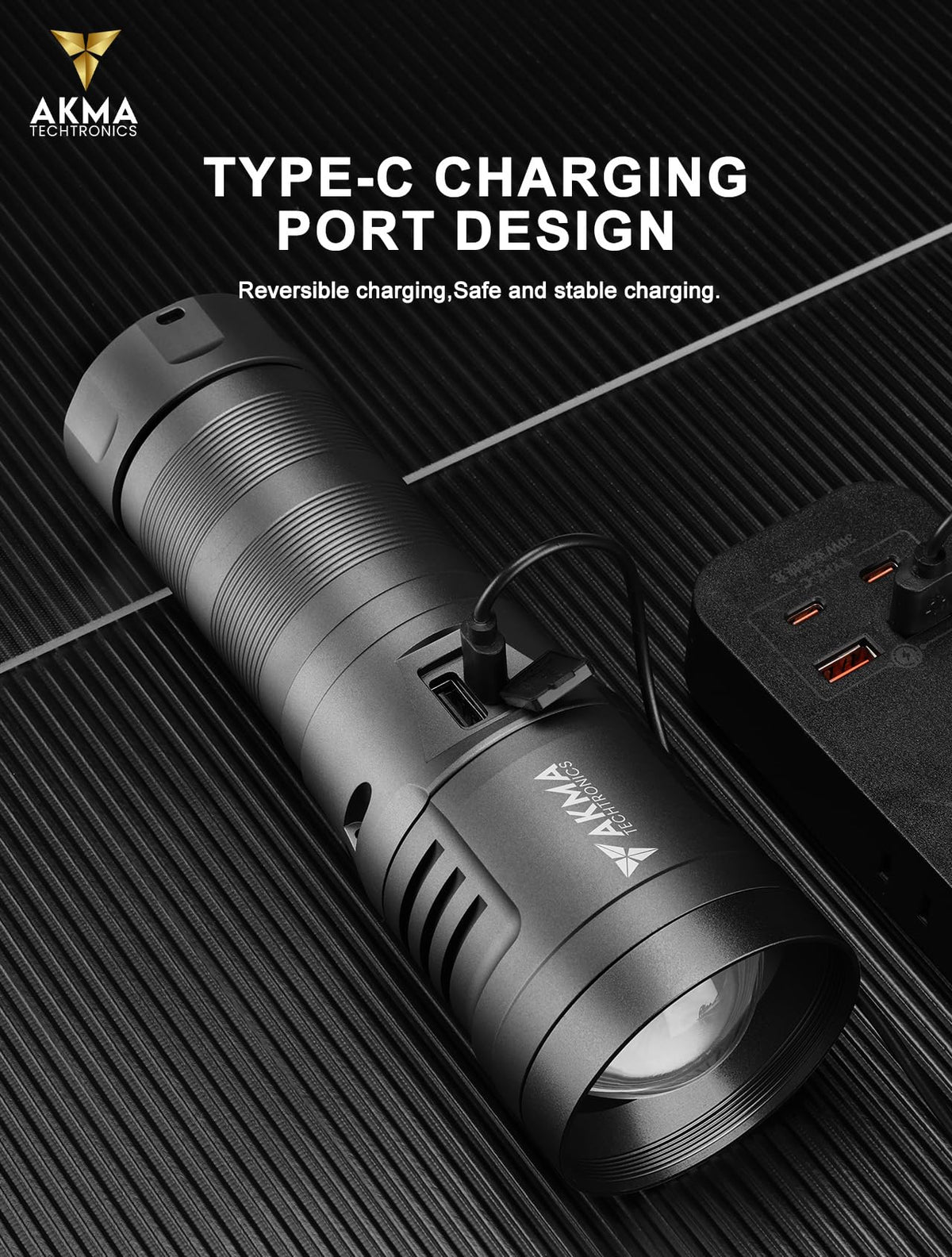 High Power Rechargeable LED Flashlight Torch with White Laser Core, 32000mAh Battery, Power Bank Function, Detachable Handle & Stepless Dimming for Outdoor, Camping & Emergency Light (Grey)