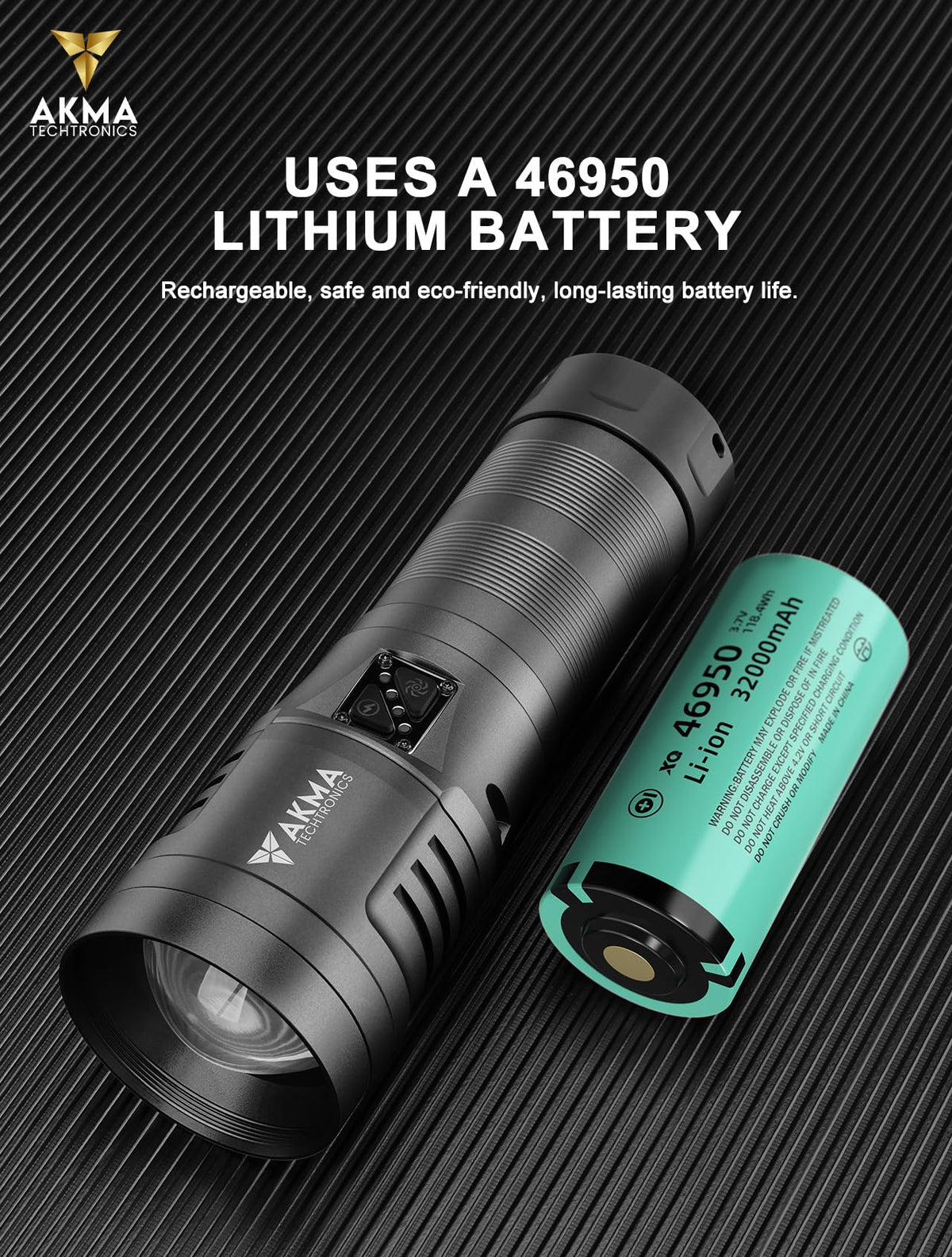 High Power Rechargeable LED Flashlight Torch with White Laser Core, 32000mAh Battery, Power Bank Function, Detachable Handle & Stepless Dimming for Outdoor, Camping & Emergency Light (Grey)