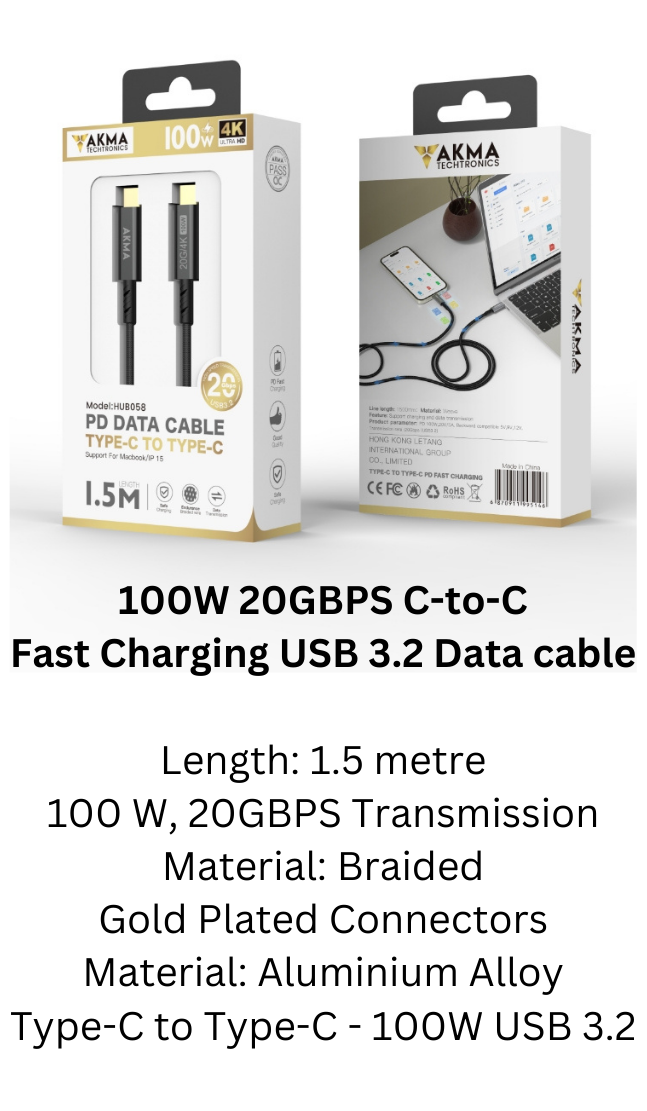 100W Type C to Type C 20GBPS CABLE - 1.5M
