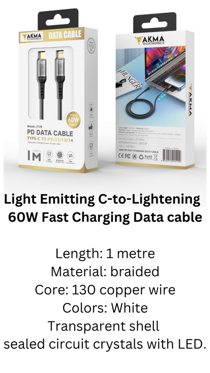 60W Type C to C LIGHTNING - 1M with LED Indicator
